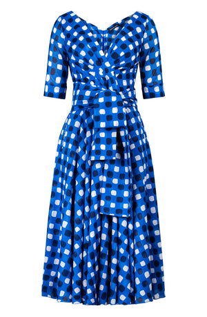 Vivien Dress #1 V Neck 1/2 Sleeve Midi Length Cotton Musola (Tie Dye Gingham)