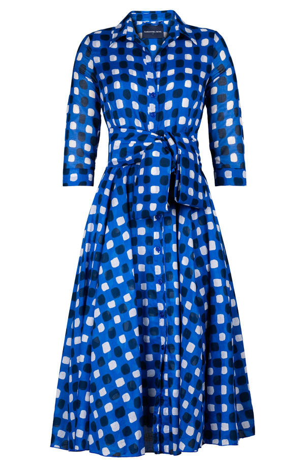Aster Dress Shirt Collar 3/4 Sleeve Midi Length Cotton Musola (Tie Dye Gingham)