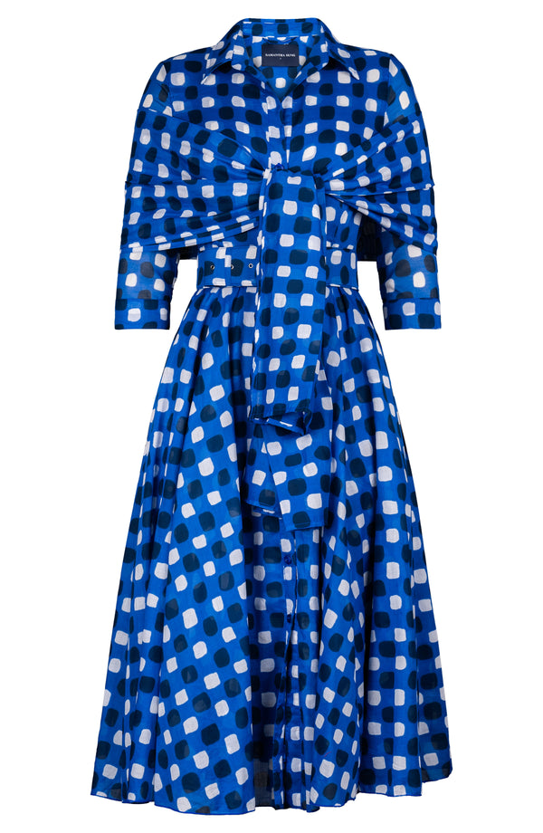 Aster Dress Shirt Collar 3/4 Sleeve Midi Length Cotton Musola (Tie Dye Gingham)