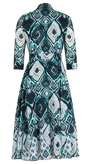 Aster Dress Shirt Collar 3/4 Sleeve Midi Length Cotton Musola (Tie Dye Maldives) @4