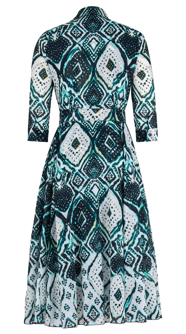 Aster Dress Shirt Collar 3/4 Sleeve Midi Length Cotton Musola (Tie Dye Maldives) @4