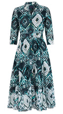 Aster Dress Shirt Collar 3/4 Sleeve Midi Length Cotton Musola (Tie Dye Maldives) @4
