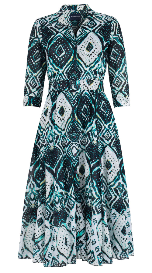 Aster Dress Shirt Collar 3/4 Sleeve Midi Length Cotton Musola (Tie Dye Maldives) @4