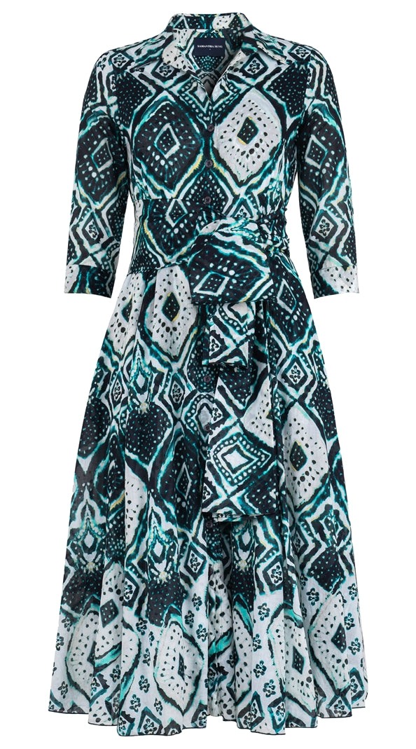 Aster Dress Shirt Collar 3/4 Sleeve Midi Length Cotton Musola (Tie Dye Maldives) @4