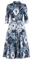 Aster Dress Shirt Collar 3/4 Sleeve Midi Length Cotton Musola (Tie Dye Maldives) @2