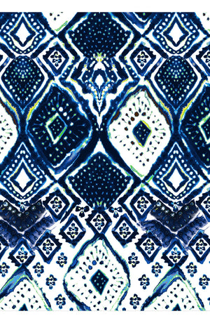 Aster Skirt #1 with Belt Midi Length Cotton Musola (Tie Dye Maldives White)