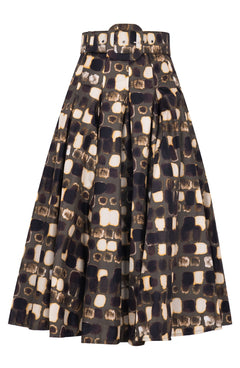 Samantha Skirt Midi Length Poliamide Taffta (Tie Dye Square Multi Dark)