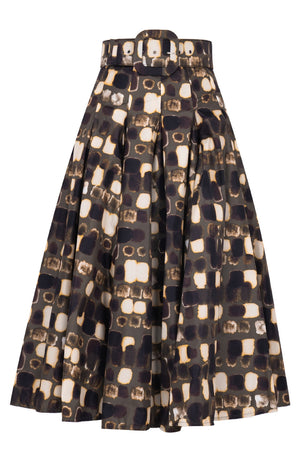 Samantha Skirt Midi Length Poliamide Taffta (Tie Dye Square Multi Dark)