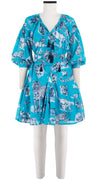 Birdy Dress Crew Neck 3/4 Sleeve with Hamilton Belt Mini Length Cotton Musola (Tiger Toile Bright)