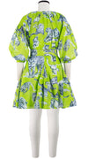 Birdy Dress Crew Neck 3/4 Sleeve with Hamilton Belt Mini Length Cotton Musola (Tiger Toile Bright)