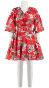 Birdy Dress Crew Neck 3/4 Sleeve with Hamilton Belt Mini Length Cotton Musola (Tiger Toile Bright)