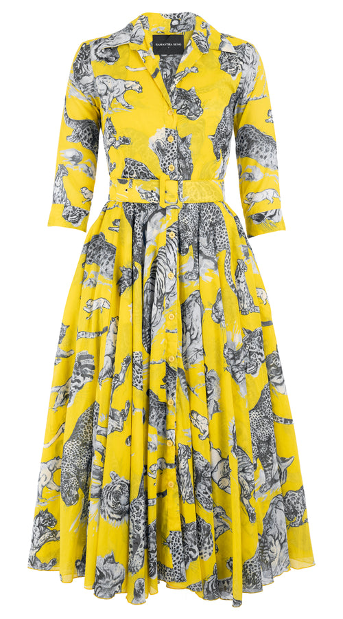 Aster Dress Shirt Collar 3/4 Sleeve Midi Length Musola (Tiger Toile Bright) @3