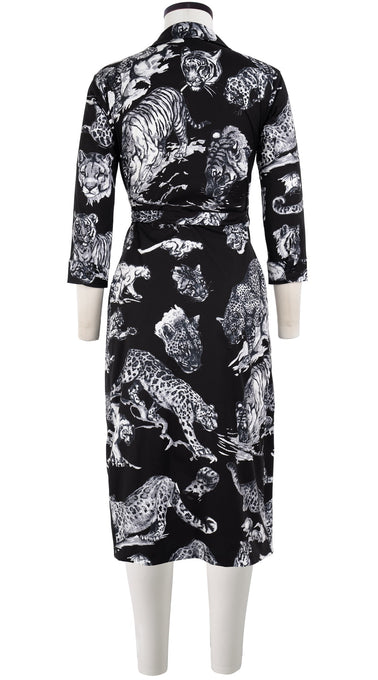 Hepburn Dress Shirt Collar 3/4 Sleeve Long Length Cotton Stretch (Tiger Toile Multi)