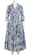 Aster Dress Shirt Collar 3/4 Sleeve Midi Length Cotton Musola (Tiger Toile Small)