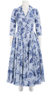 Aster Dress Shirt Collar 3/4 Sleeve Midi Length Cotton Musola (Tiger Toile Small)