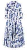Aster Dress Shirt Collar 3/4 Sleeve Midi Length Cotton Musola (Tiger Toile Small)