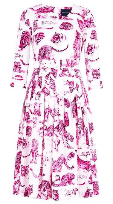 Florance Dress #2 Crew Neck 3/4 Sleeve Long Length Cotton Stretch (Tiger Toile Small)