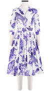 Audrey Dress #2 Shirt Collar 3/4 Sleeve Long Length Cotton Stretch (Tiger Toile White)