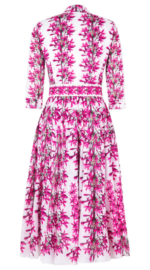 Aster Dress Shirt Collar 3/4 Sleeve Midi Length Cotton Musola (Tinker Bell Flower)