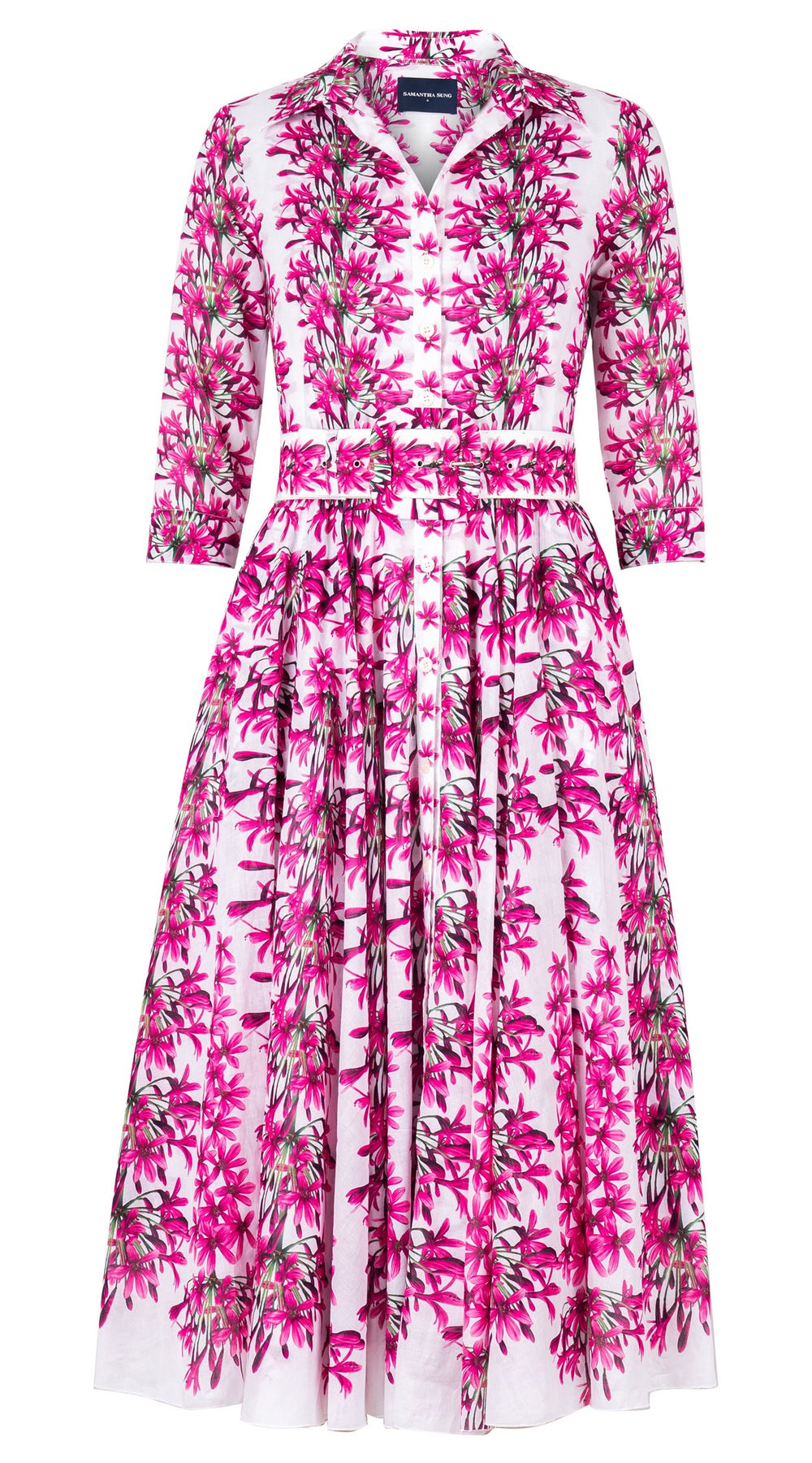 Aster Dress Shirt Collar 3/4 Sleeve Midi Length Cotton Musola (Tinker Bell Flower)