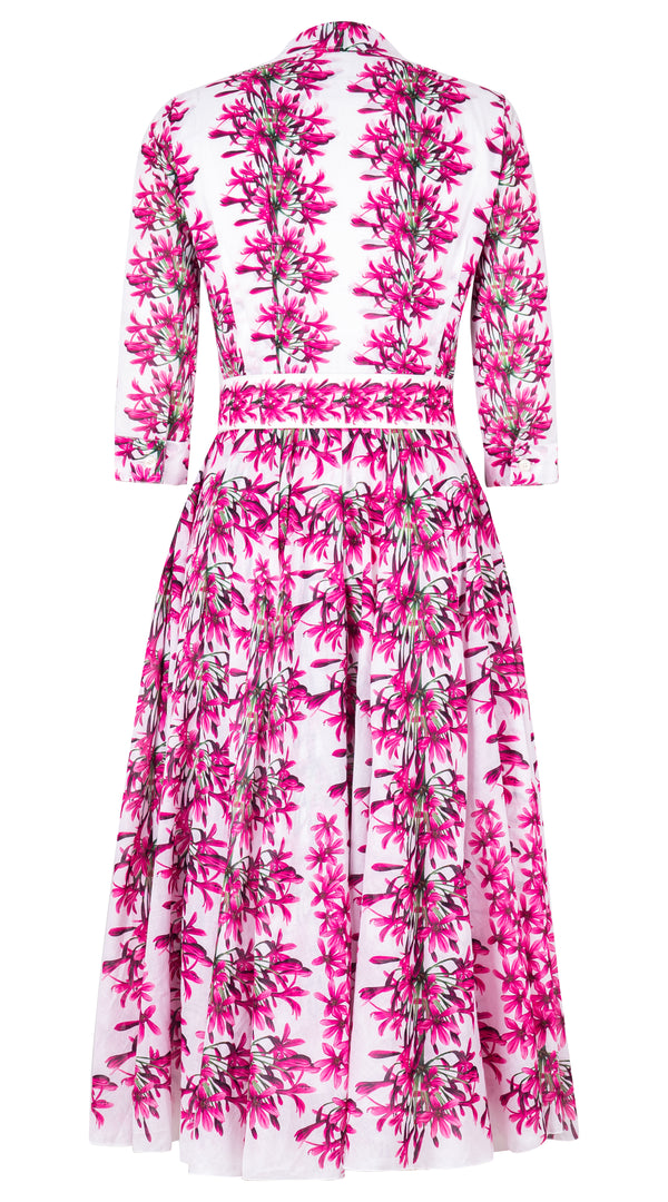 [Off the Rack] Aster Dress Shirt Collar 3/4 Sleeve Midi Length Cotton Musola (Tinker Bell Flower) @XS-XXL