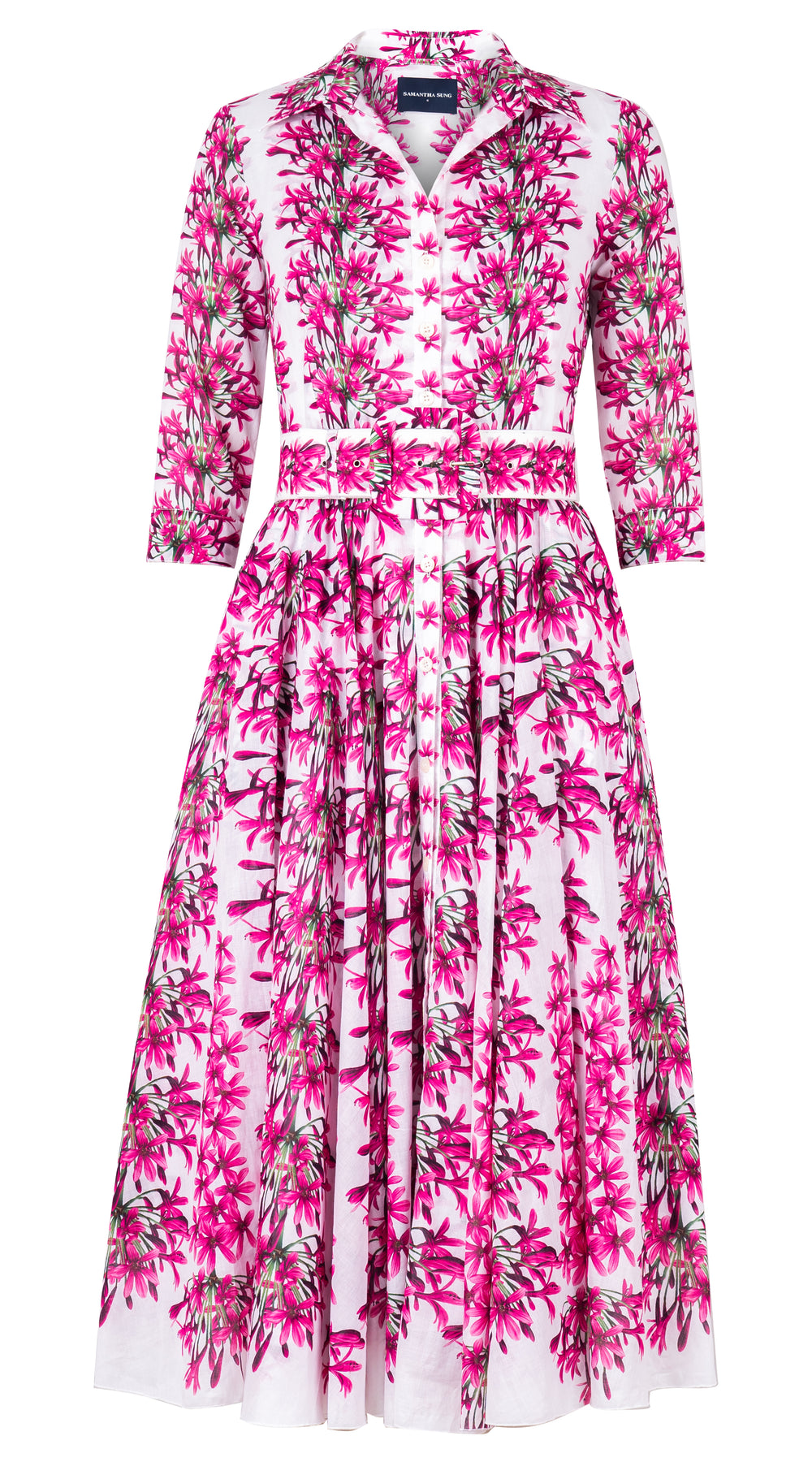 [Off the Rack] Aster Dress Shirt Collar 3/4 Sleeve Midi Length Cotton Musola (Tinker Bell Flower) @XS-XXL