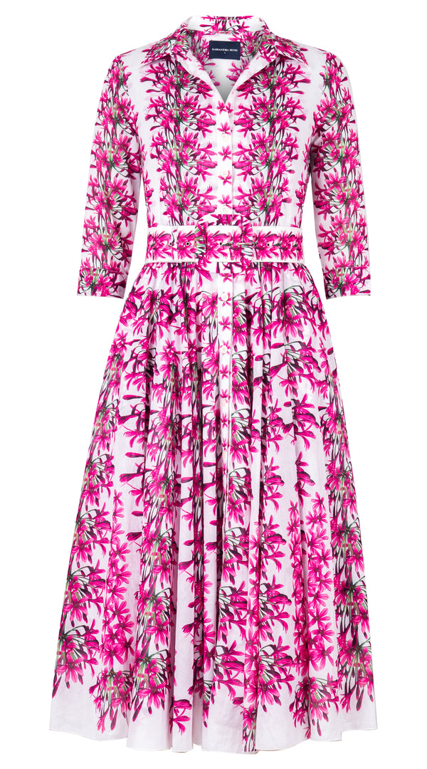 [Off the Rack] Aster Dress Shirt Collar 3/4 Sleeve Midi Length Cotton Musola (Tinker Bell Flower) @XS-XXL