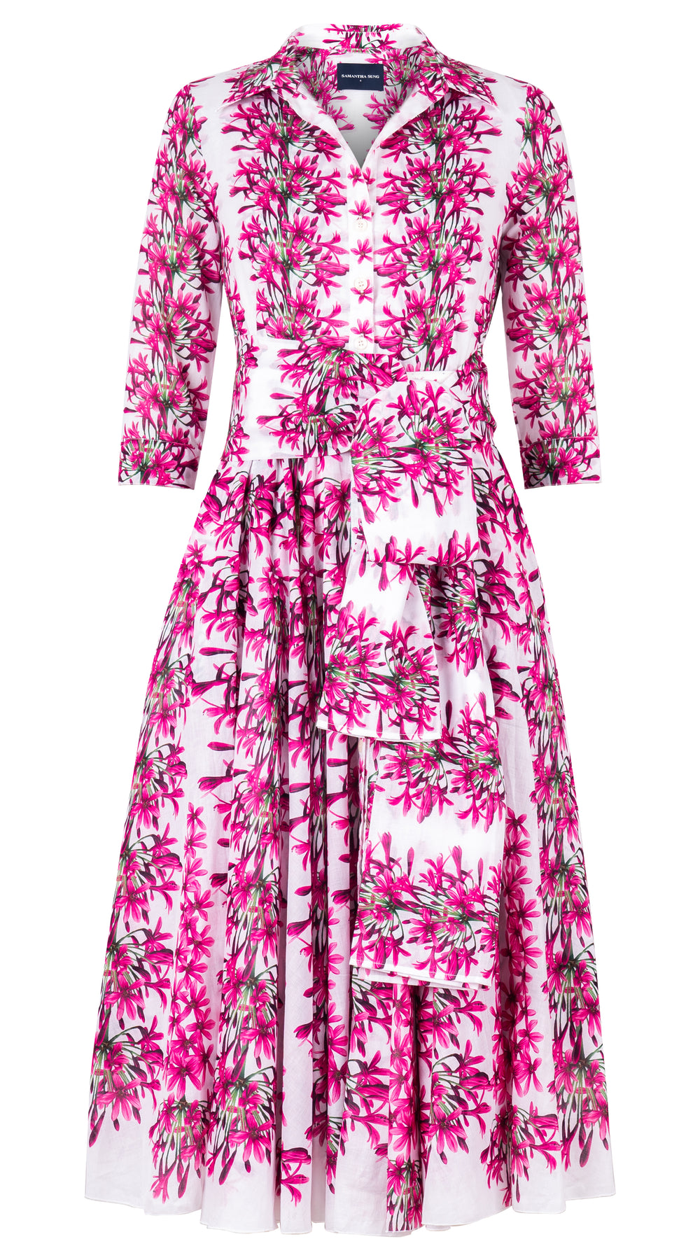 [Off the Rack] Aster Dress Shirt Collar 3/4 Sleeve Midi Length Cotton Musola (Tinker Bell Flower) @XS-XXL