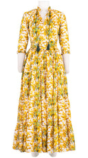 Eva Dress Crew Neck Tie 3/4 Sleeve Maxi Length Musola (Tinker Bell Flower)
