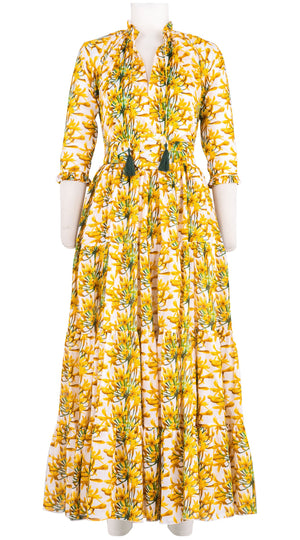 Eva Dress Crew Neck Tie 3/4 Sleeve Maxi Length Musola (Tinker Bell Flower)