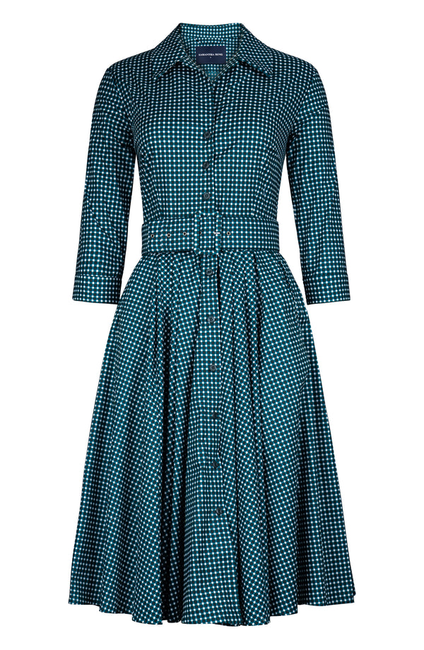 Laurent Dress Shirt Collar 3/4 Sleeve Long Length Cotton Stretch (Toto Gingham)