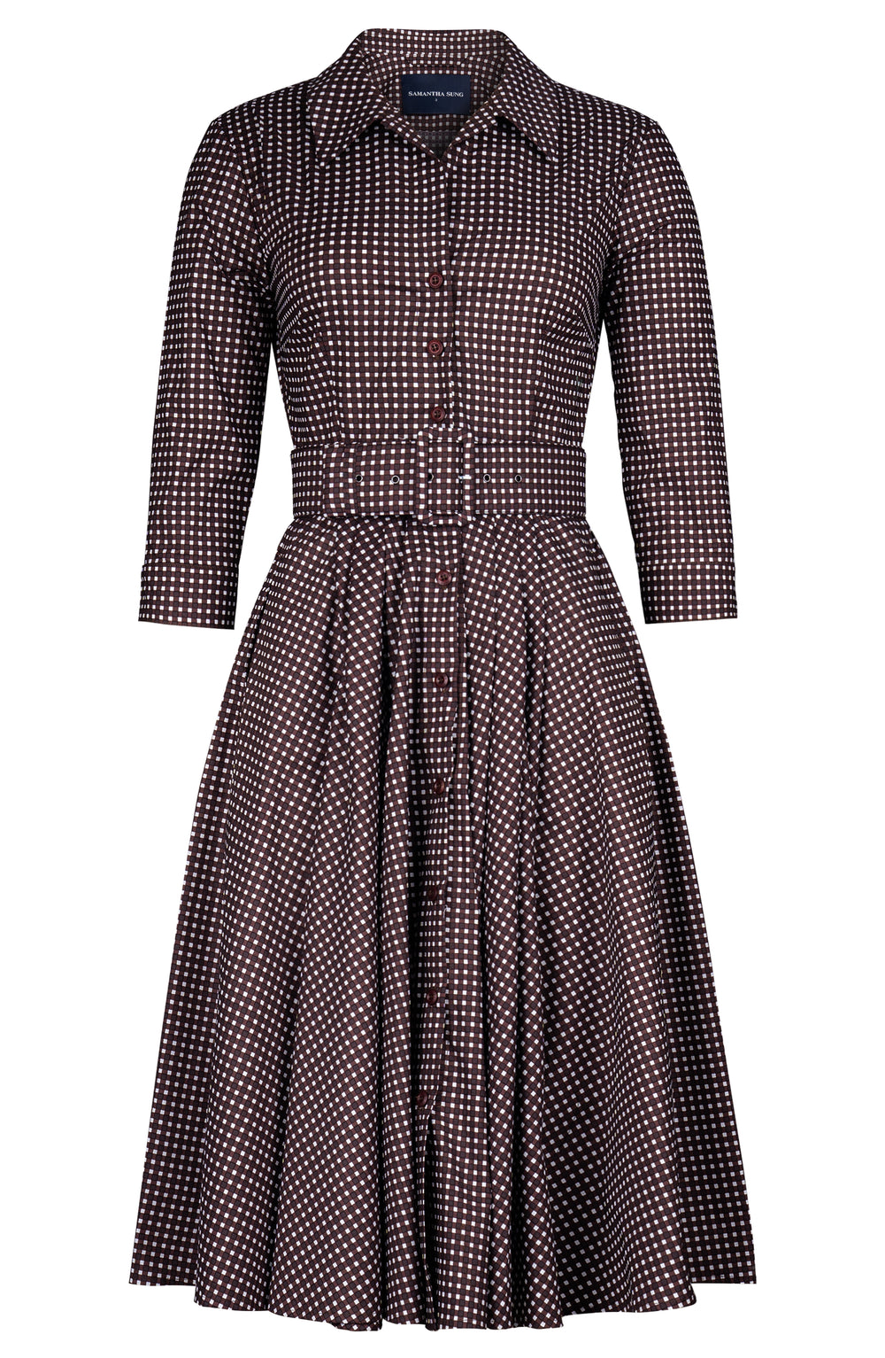 Laurent Dress Shirt Collar 3/4 Sleeve Long Length Cotton Stretch (Toto Gingham)
