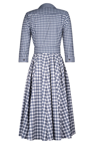 Laurent Dress Shirt Collar 3/4 Sleeve Midi Length Cotton Stretch (Toto Gingham)
