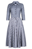 Laurent Dress Shirt Collar 3/4 Sleeve Midi Length Cotton Stretch (Toto Gingham)