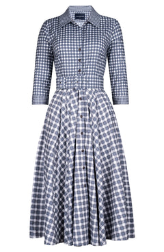 Laurent Dress Shirt Collar 3/4 Sleeve Midi Length Cotton Stretch (Toto Gingham)