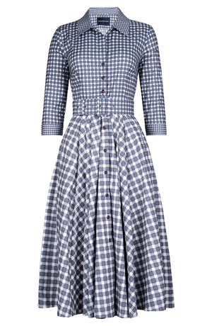 Laurent Dress Shirt Collar 3/4 Sleeve Midi Length Cotton Stretch (Toto Gingham)