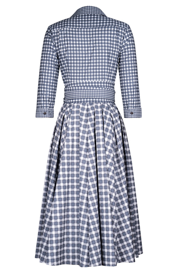 Laurent Dress Shirt Collar 3/4 Sleeve Midi Length Cotton Stretch (Toto Gingham)