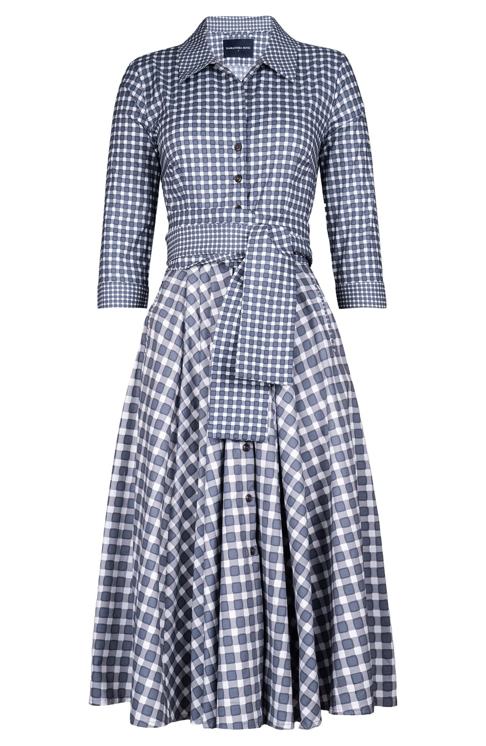 Laurent Dress Shirt Collar 3/4 Sleeve Midi Length Cotton Stretch (Toto Gingham)