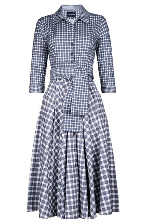 Laurent Dress Shirt Collar 3/4 Sleeve Midi Length Cotton Stretch (Toto Gingham)