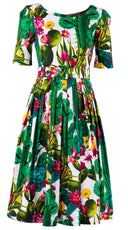Florance Dress Boat Neck 1/2 Sleeve Long Length Cotton Stretch (Tropical Ccatus) @6