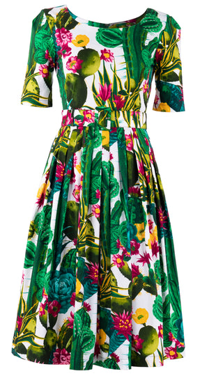 Florance Dress Boat Neck 1/2 Sleeve Long Length Cotton Stretch (Tropical Ccatus) @6