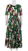 Melanie Dress #1 Crew Neck 1/2 Sleeve Midi Plus Length Cotton Musola (Tropical Cactus)