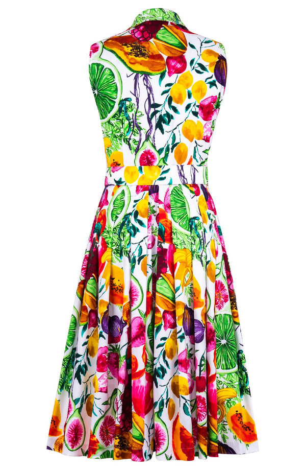 Audrey Dress #2 Shirt Collar Sleeveless Long Length Cotton Stretch (Tropical Fruite)