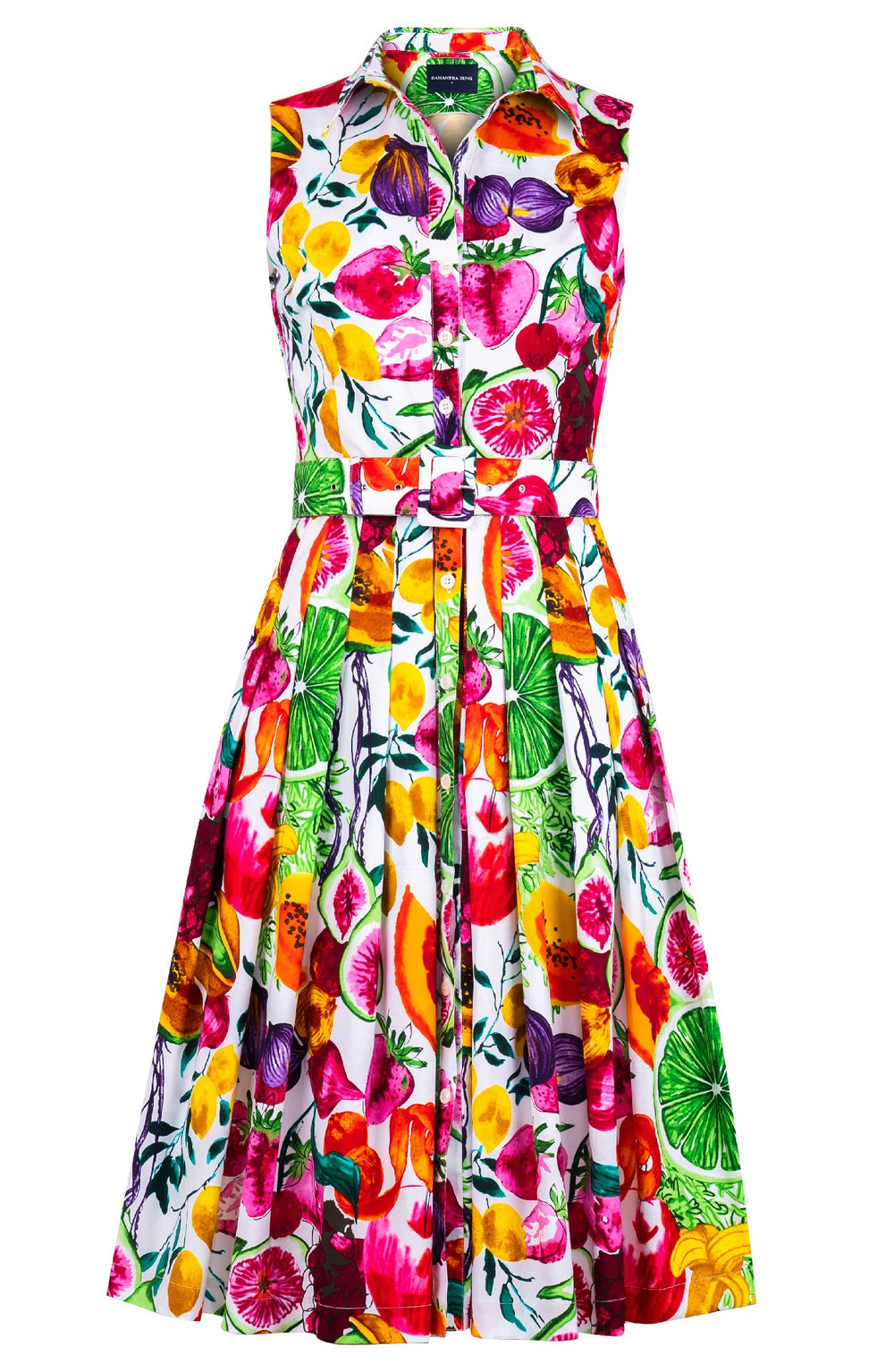 Audrey Dress #2 Shirt Collar Sleeveless Long Length Cotton Stretch (Tropical Fruite)