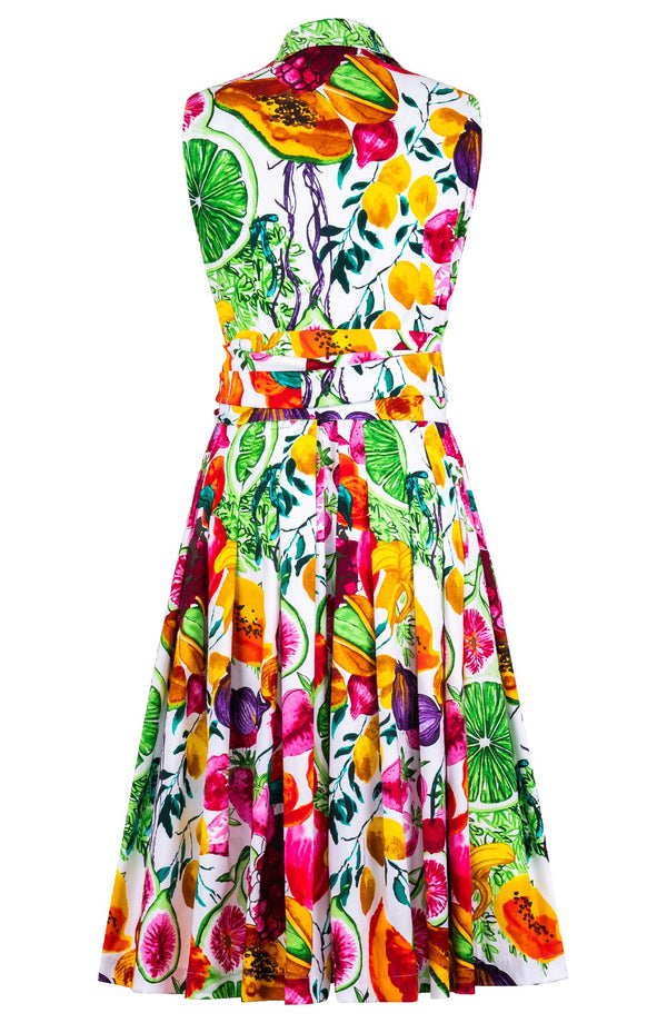 Audrey Dress #2 Shirt Collar Sleeveless Long Length Cotton Stretch (Tropical Fruite)
