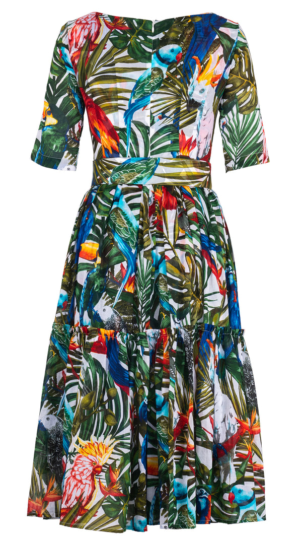 Melanie Dress Boat Neck 1/2 Sleeve Midi Length Musola (Tropical Parrot) @1