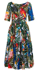 Melanie Dress Boat Neck 1/2 Sleeve Midi Length Musola (Tropical Parrot) @1