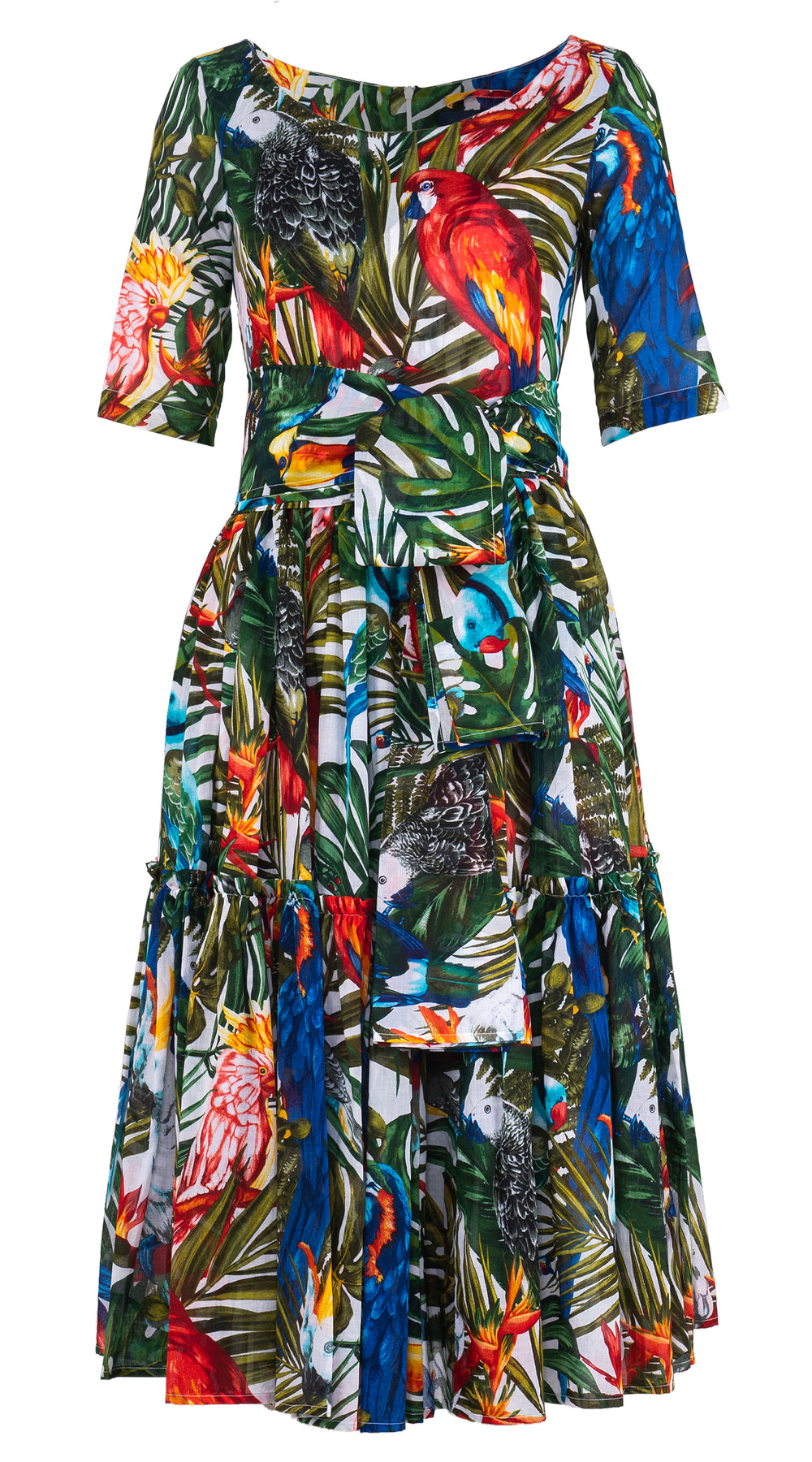 Melanie Dress Boat Neck 1/2 Sleeve Midi Length Musola (Tropical Parrot) @1