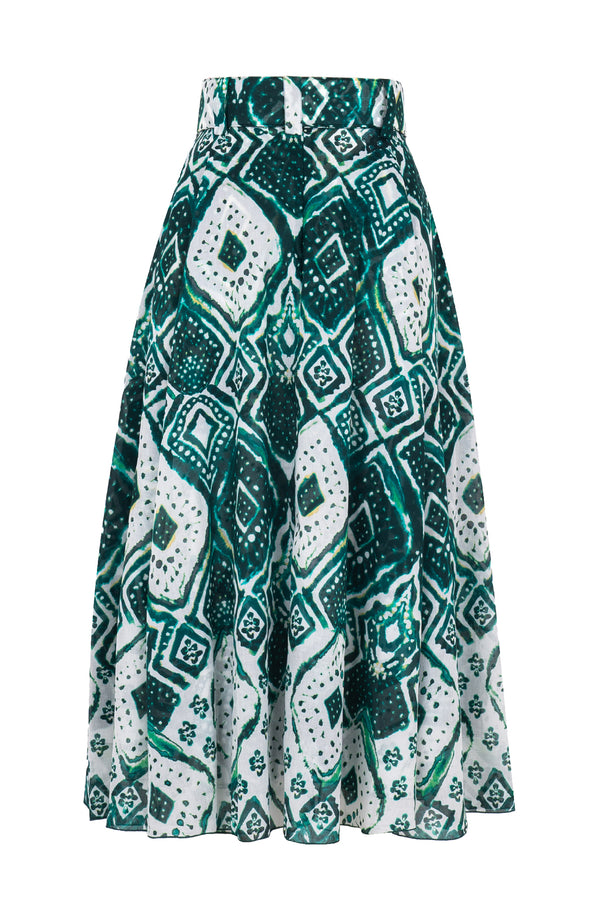 Aster Skirt #1 with Belt Midi Length Cotton Musola (Tie Dye Maldives White)