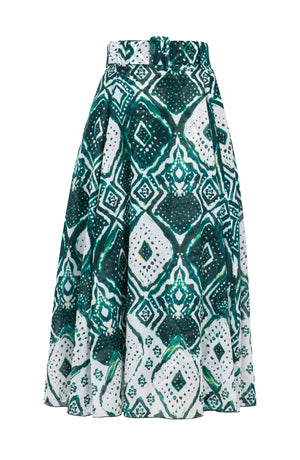 Aster Skirt #1 with Belt Midi Length Cotton Musola (Tie Dye Maldives White)